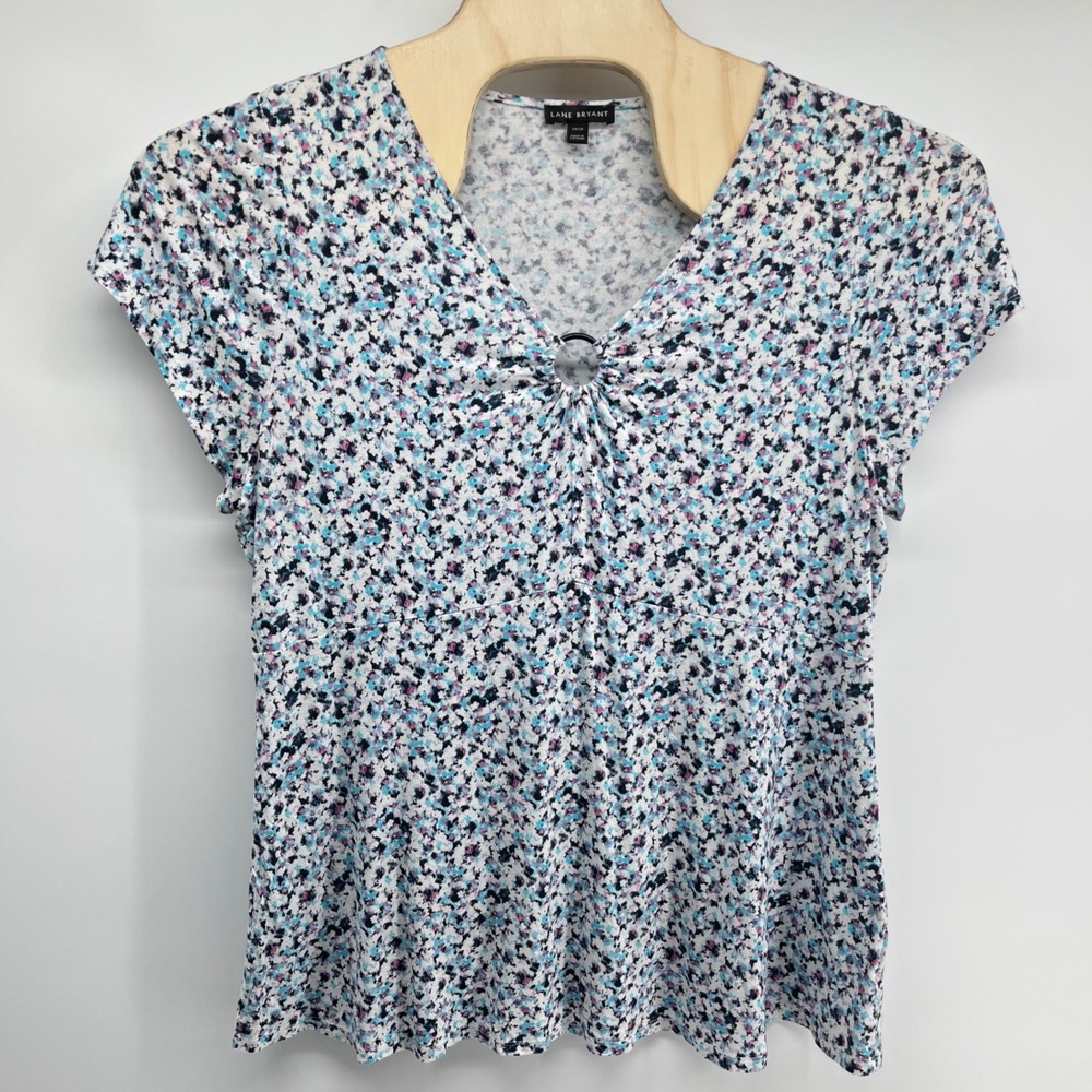 Lane Bryant 18/20 Blue Purple Abstract Floral Floral Knit Swing Top Blouse